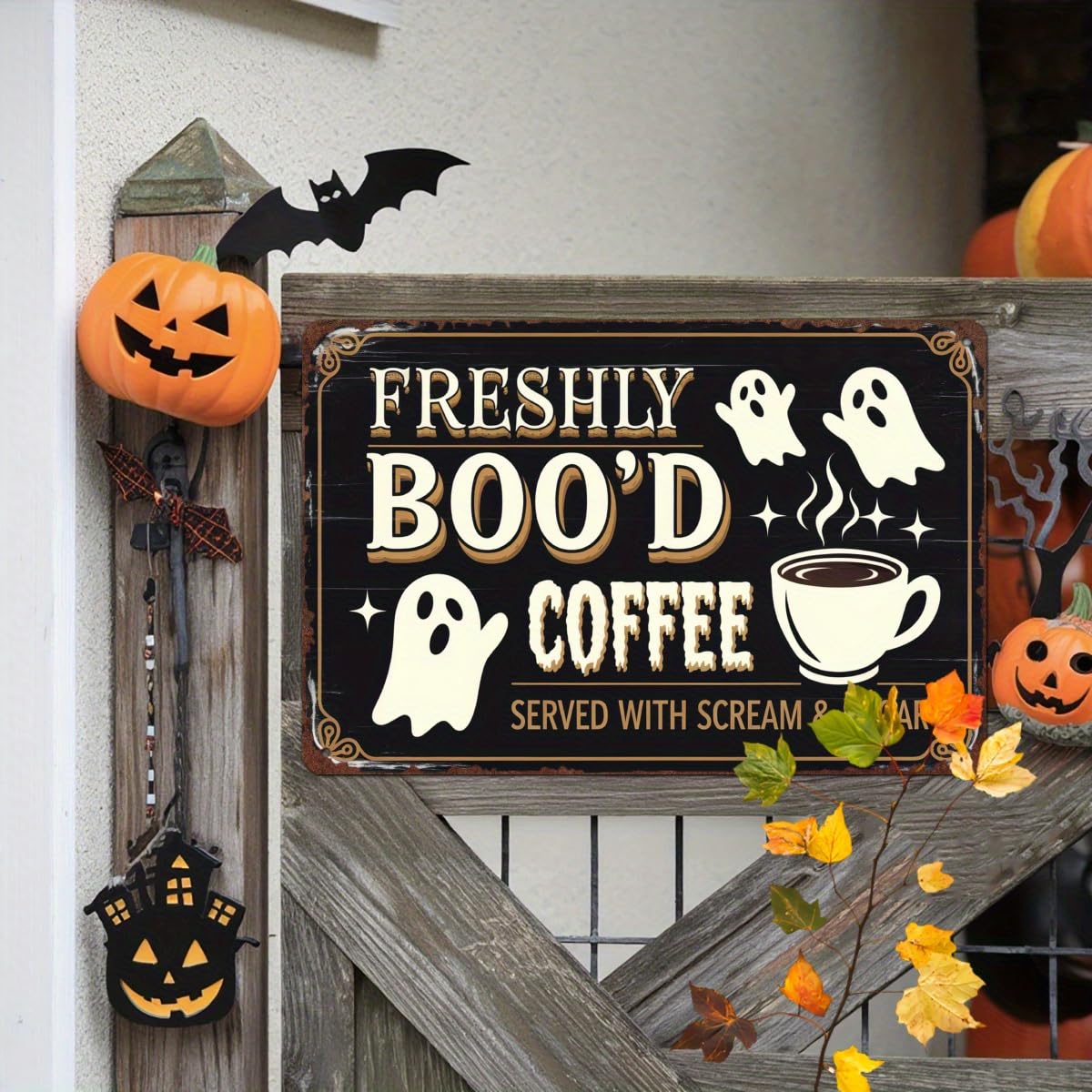 Freshly Boo'd Coffee Halloween Tin Sign for Kitchen Wall Decor