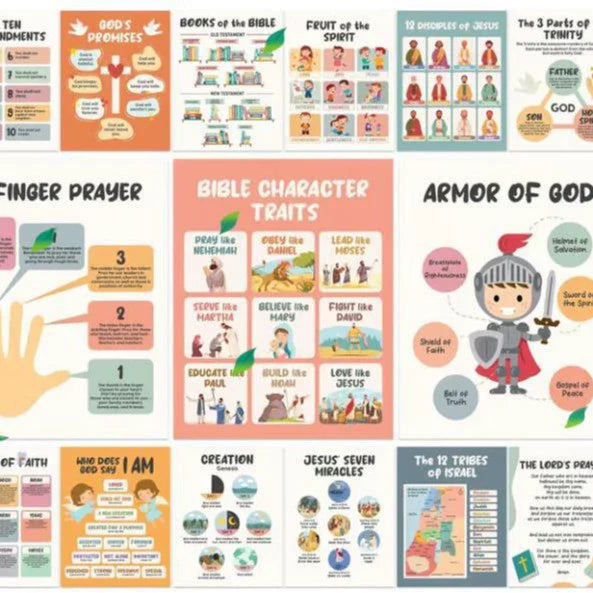 Hadley Designs 9-Pack Christian Posters for Kids (11x14")