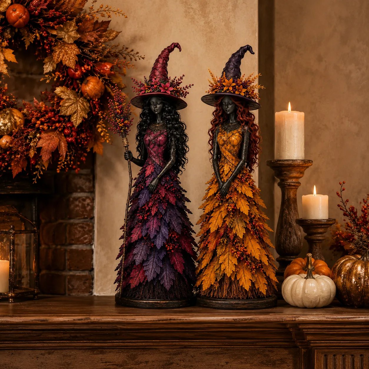 Enchanted Autumn Witch Figurine | Handmade Seasonal Fall Decor