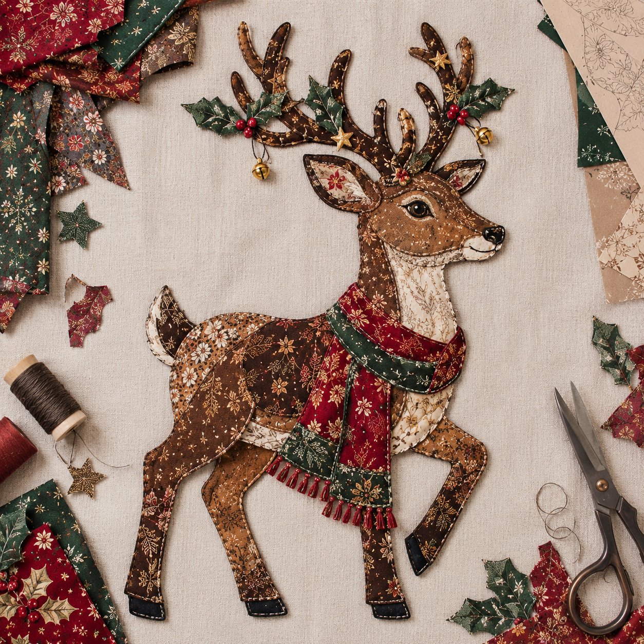 Christmas Patchwork Fabric DIY Decor Kit – 10 Festive Designs