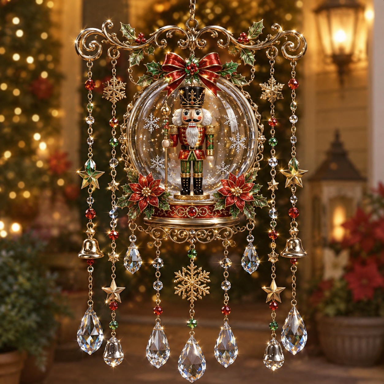 Christmas Crystal Wind Chime with Festive Charms, Gift Decor