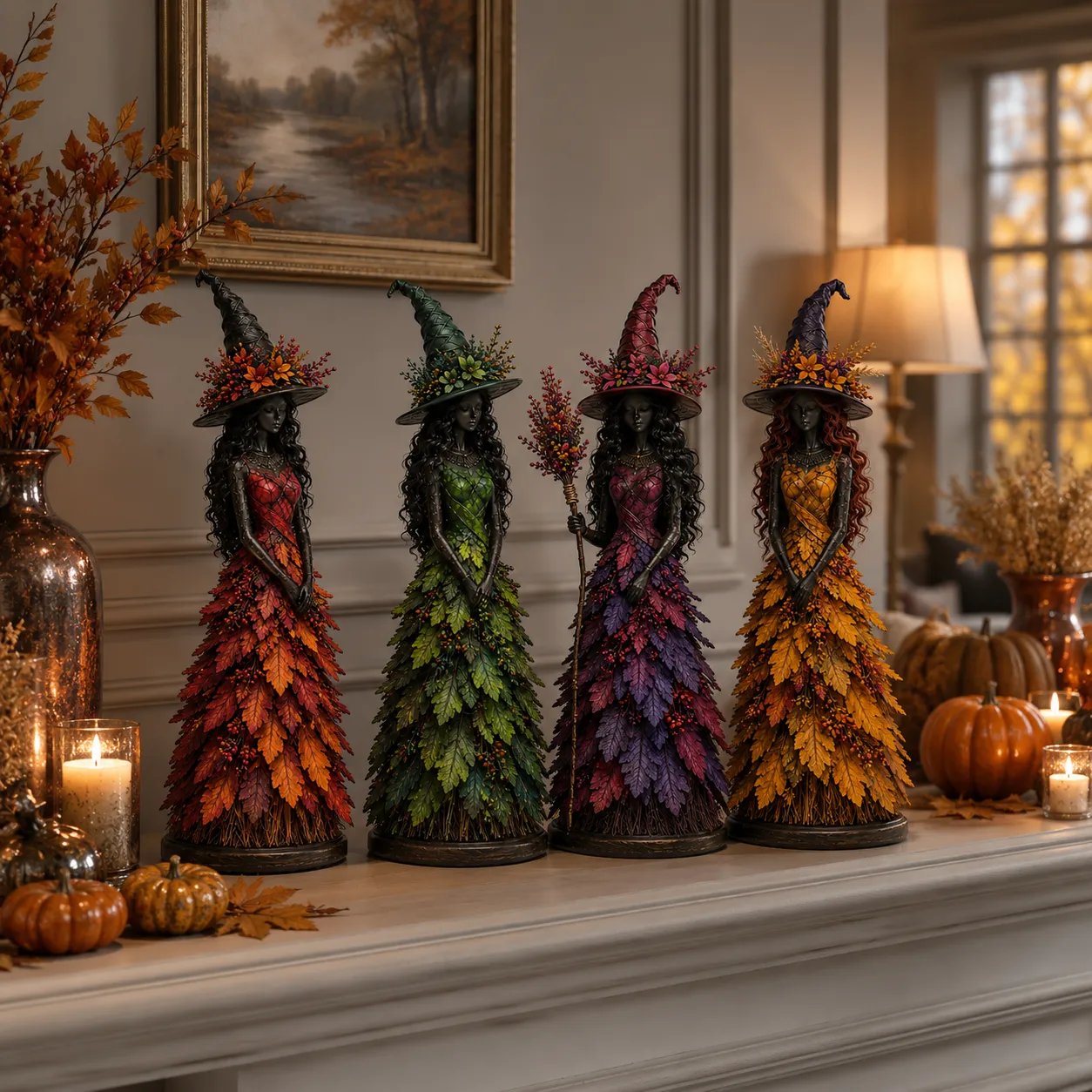 Enchanted Autumn Witch Figurine | Handmade Seasonal Fall Decor