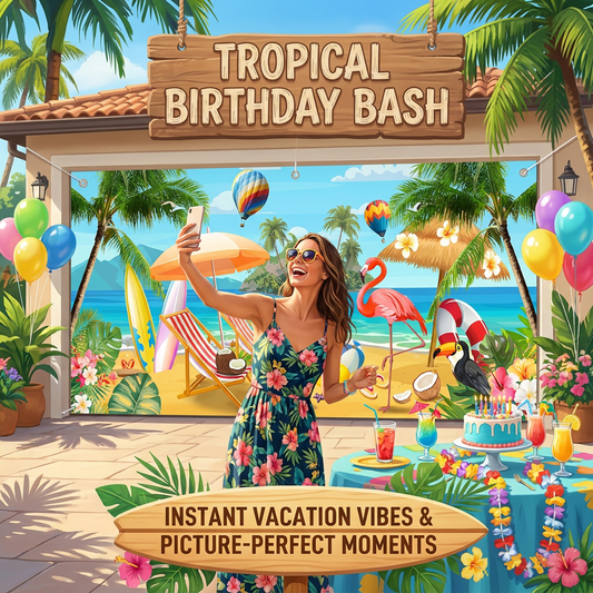 Hawaiian Beach Garage Door Birthday Party Backdrop