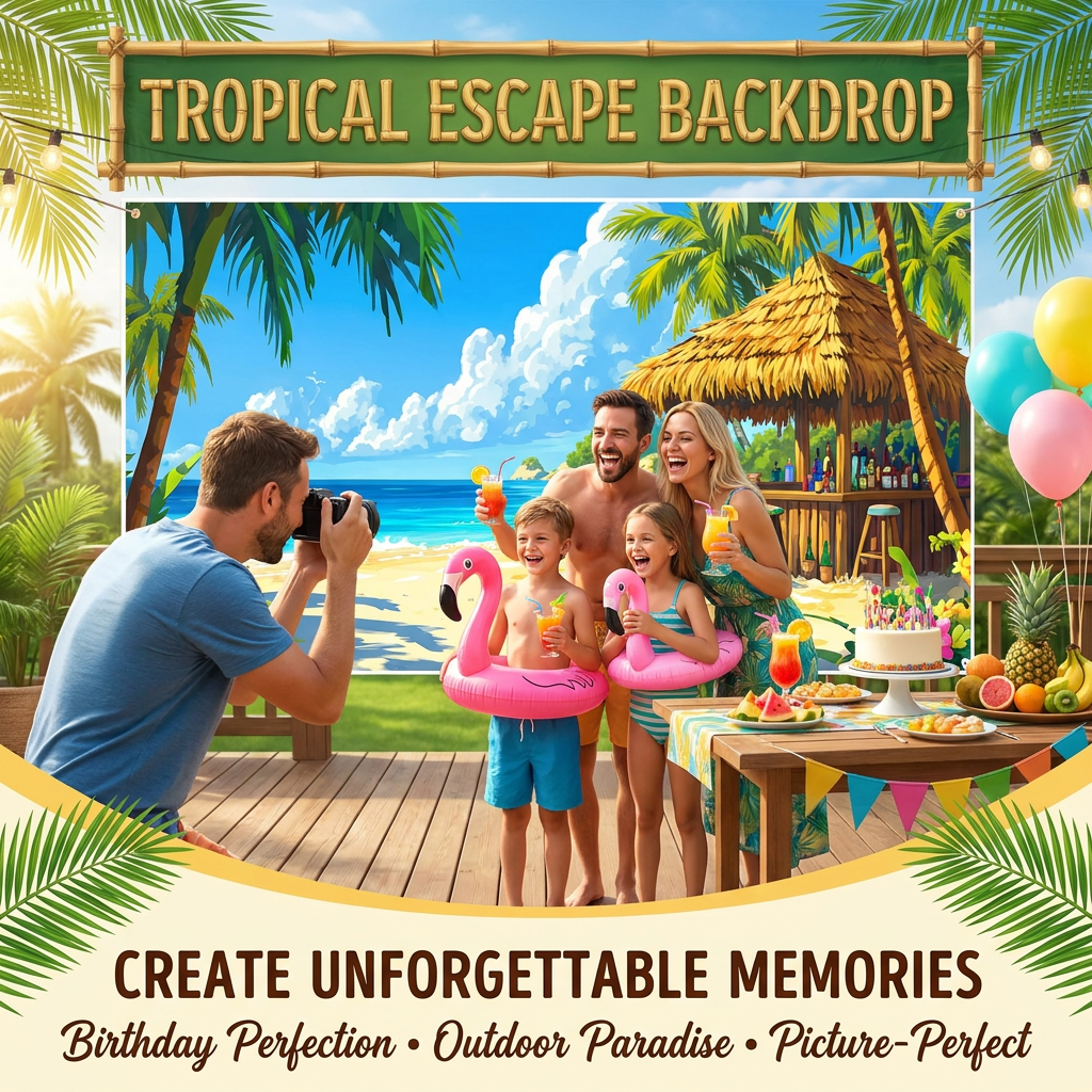 Hawaiian Beach Garage Door Birthday Party Backdrop