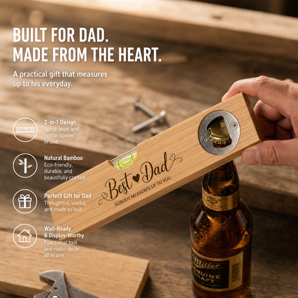 Bamboo Wooden Level Bottle Opener - Gift for Dad