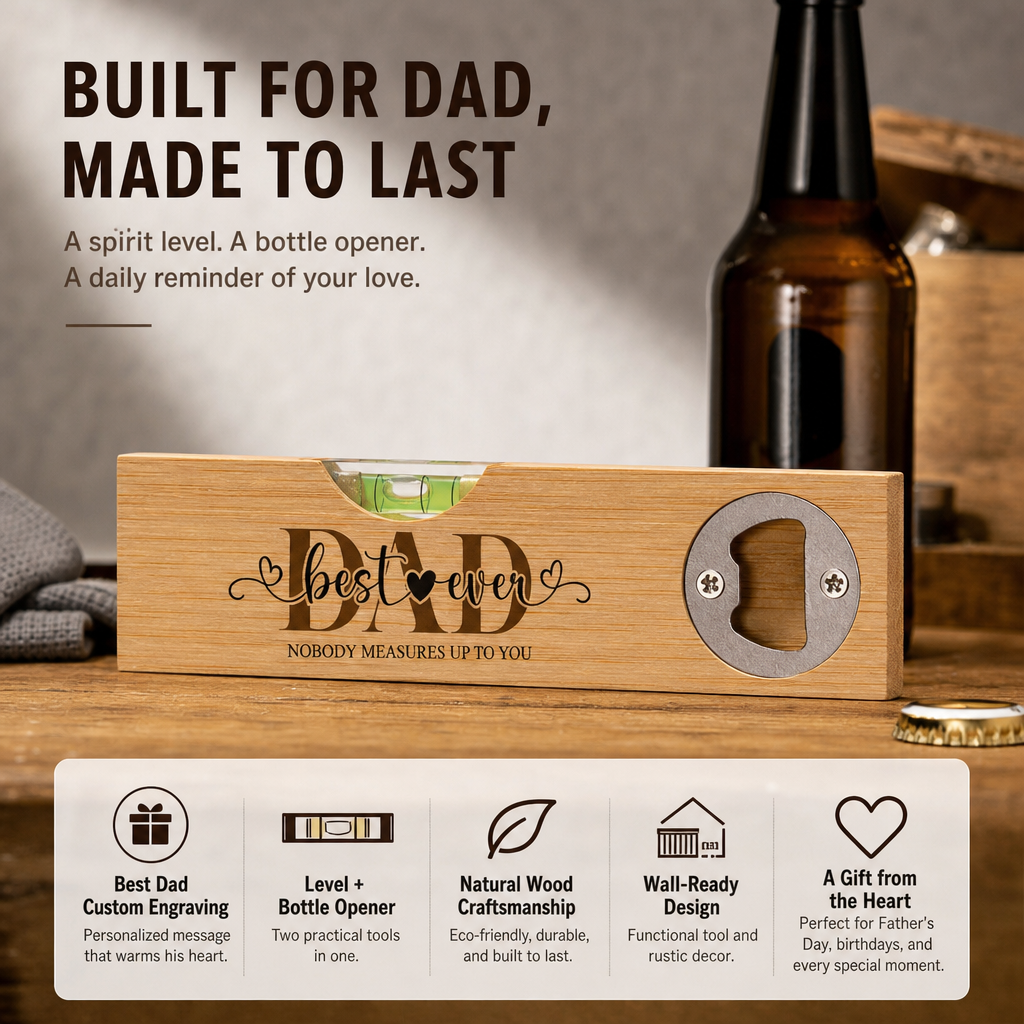 Bamboo Wooden Level Bottle Opener - Gift for Dad