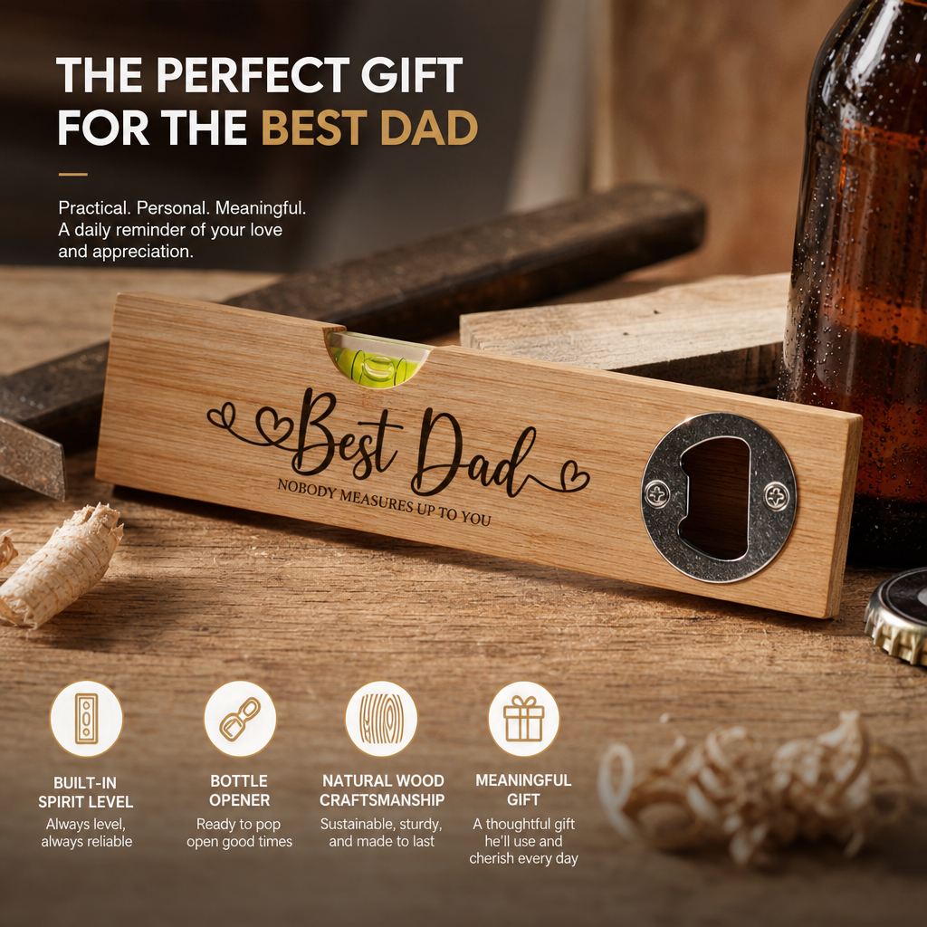 Bamboo Wooden Level Bottle Opener - Gift for Dad