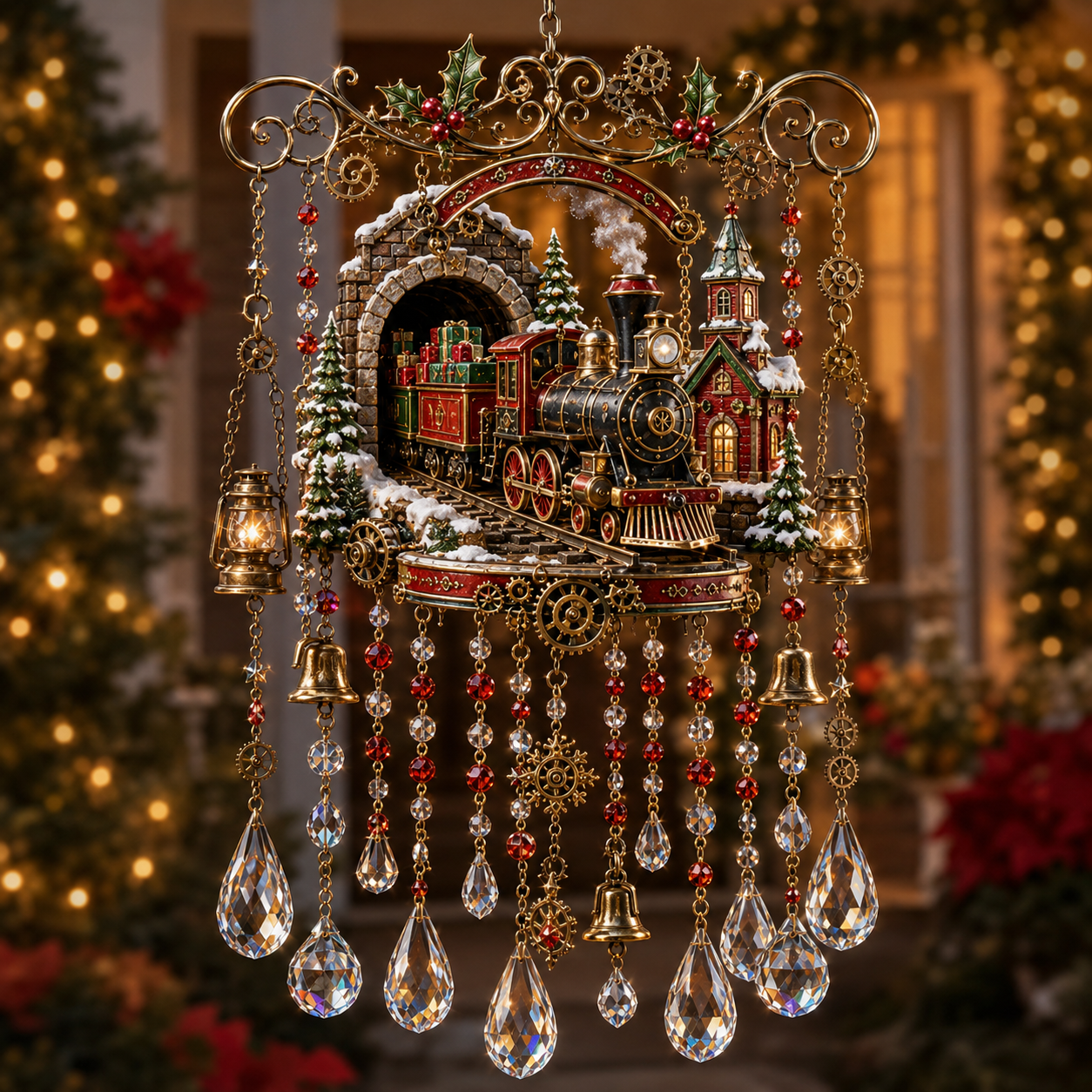 Christmas Crystal Wind Chime with Festive Charms, Gift Decor