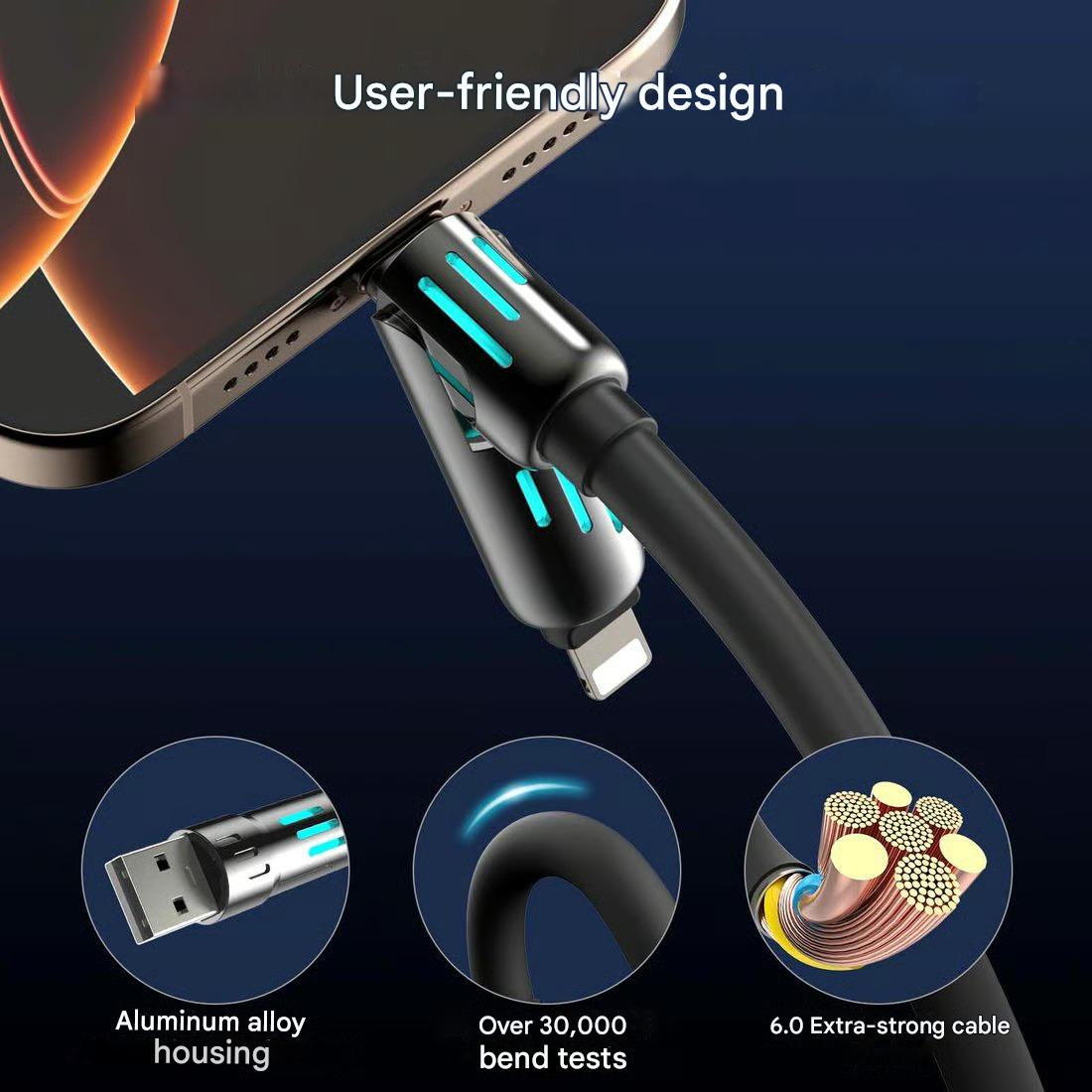 ⏰4-in-1 USB charging cable, fast charging, MAX. 60 W
