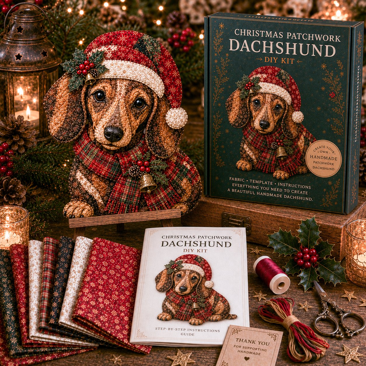 Christmas Patchwork Fabric DIY Decor Kit – 10 Festive Designs