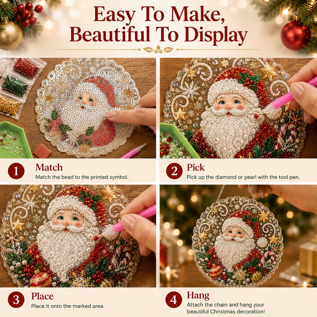 DIY Christmas Pearl Diamond Art Ornament Kit for Holiday Decor