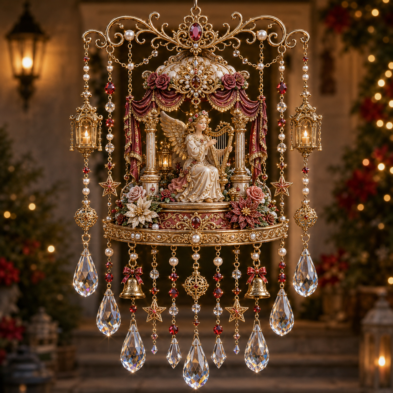 Christmas Crystal Wind Chime with Festive Charms, Gift Decor