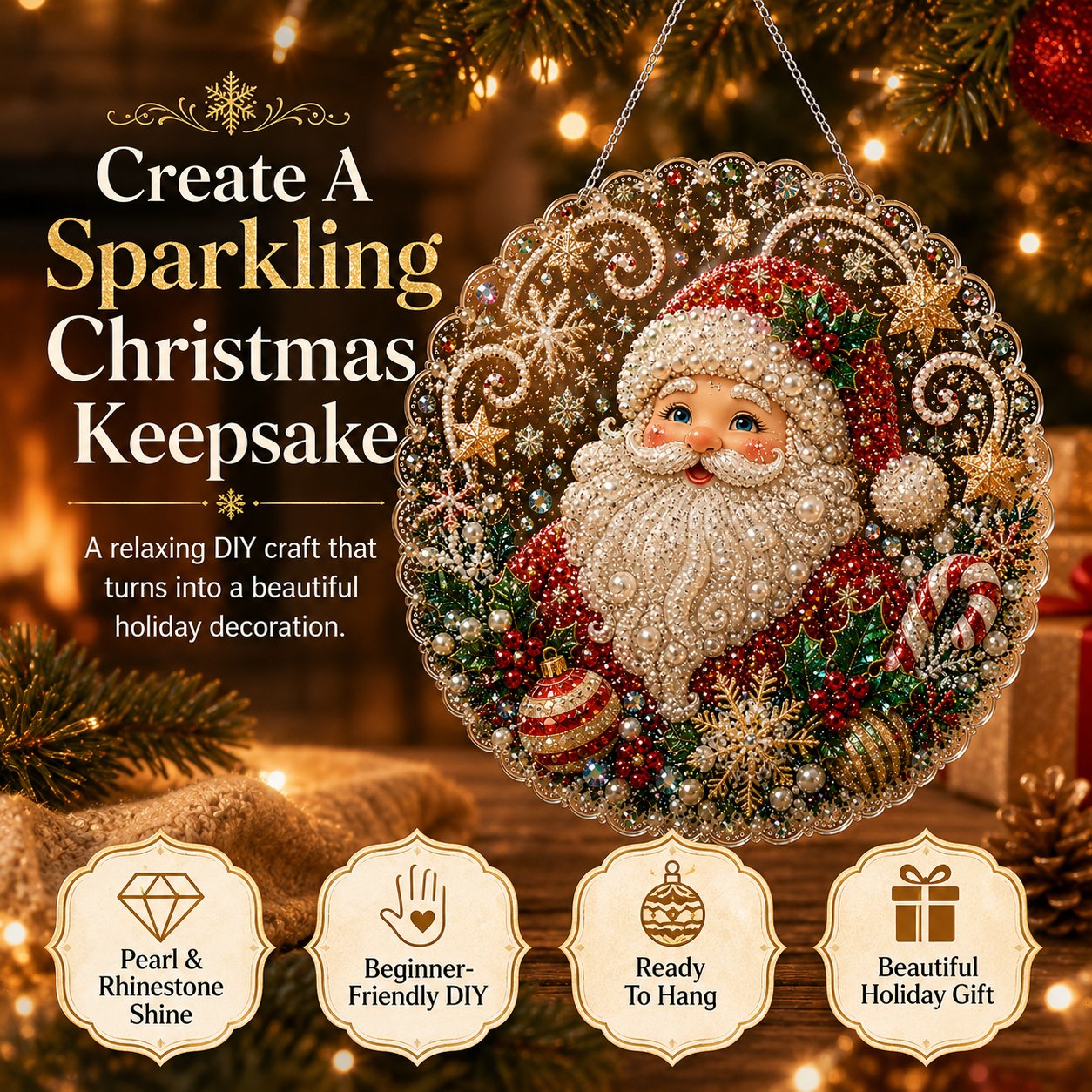 DIY Christmas Pearl Diamond Art Ornament Kit for Holiday Decor