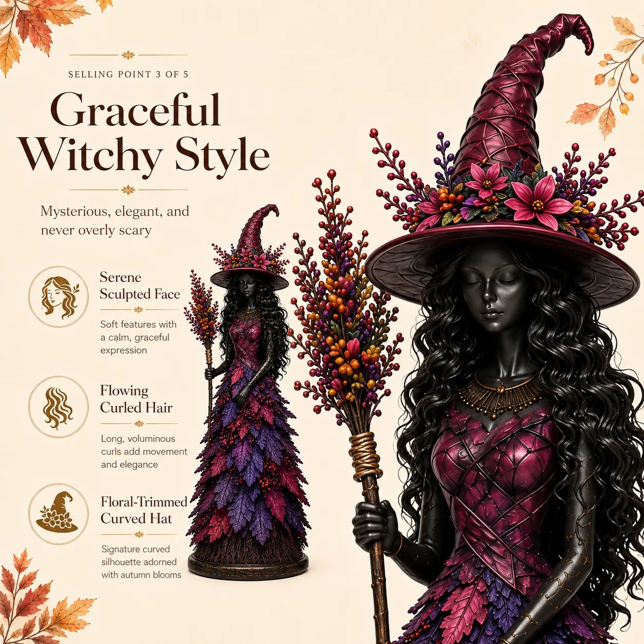 Enchanted Autumn Witch Figurine | Handmade Seasonal Fall Decor