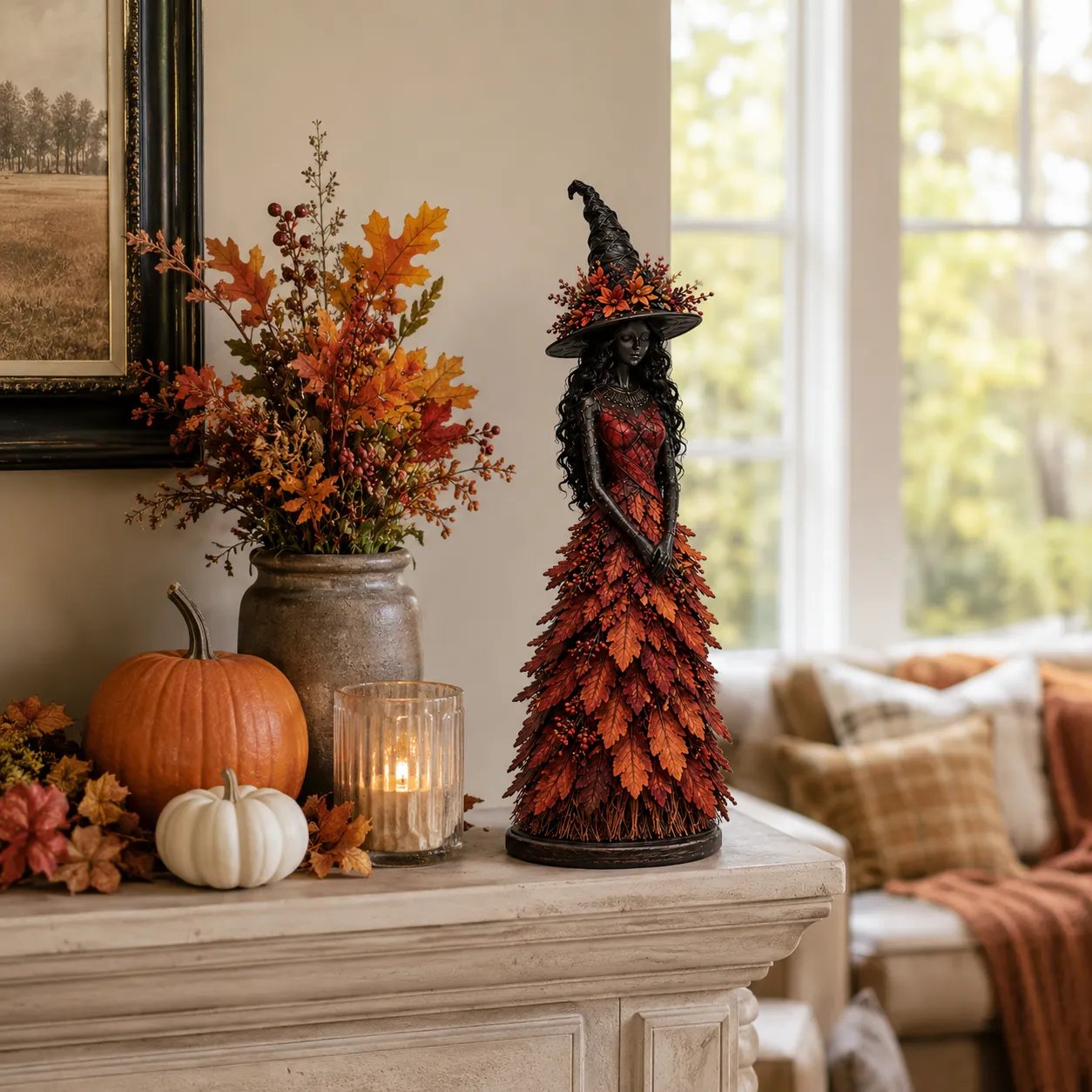 Enchanted Autumn Witch Figurine | Handmade Seasonal Fall Decor