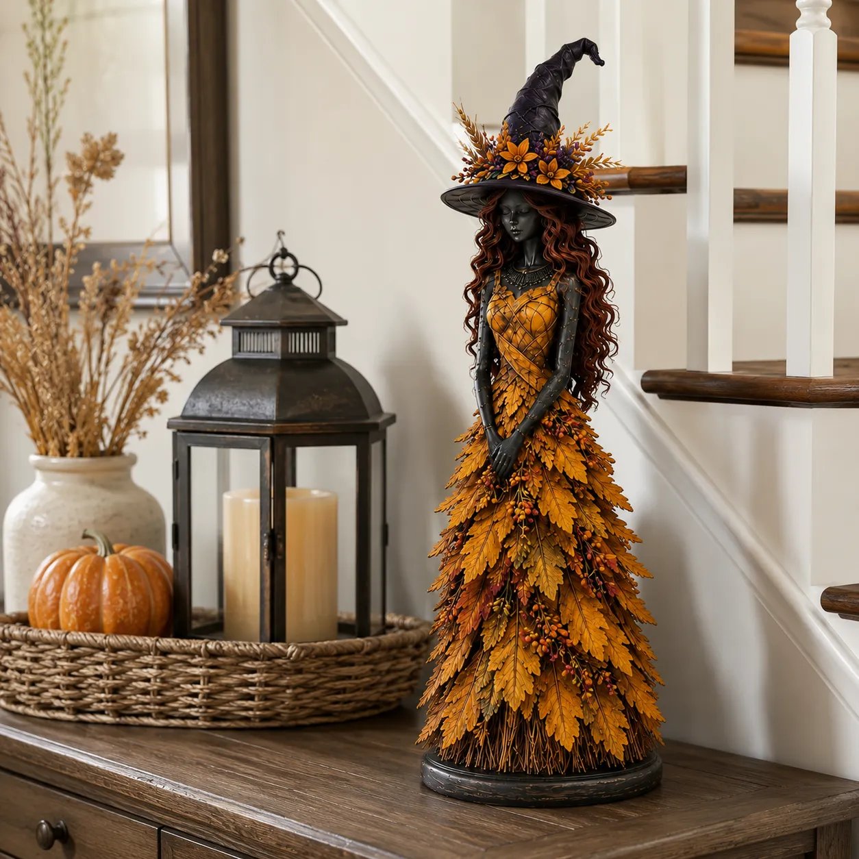 Enchanted Autumn Witch Figurine | Handmade Seasonal Fall Decor