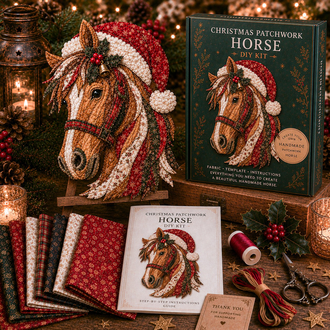Christmas Patchwork Fabric DIY Decor Kit – 10 Festive Designs