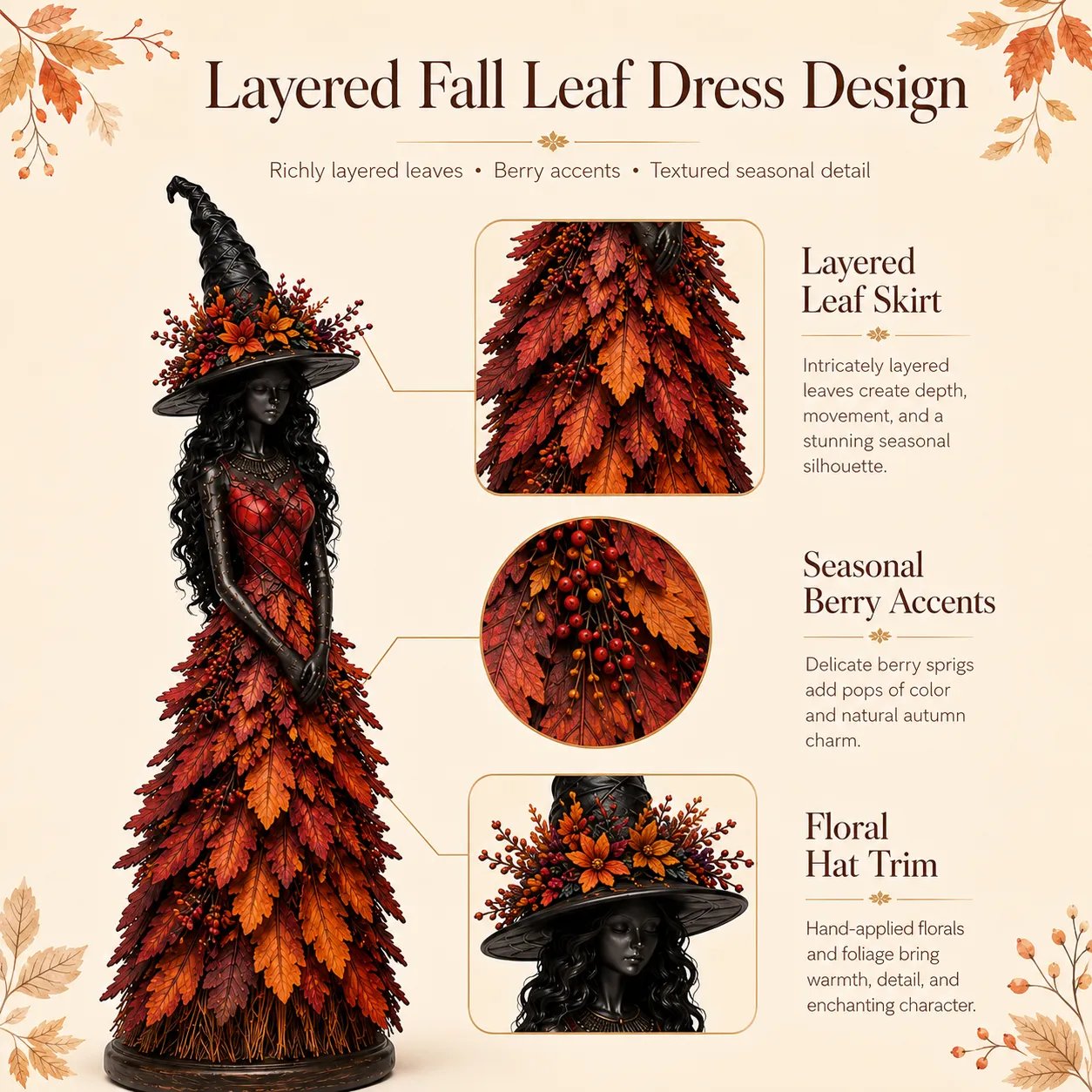 Enchanted Autumn Witch Figurine | Handmade Seasonal Fall Decor