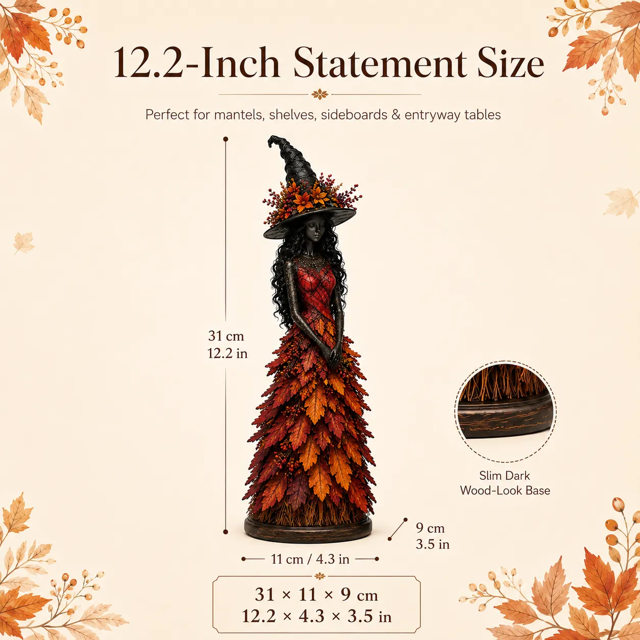 Enchanted Autumn Witch Figurine | Handmade Seasonal Fall Decor