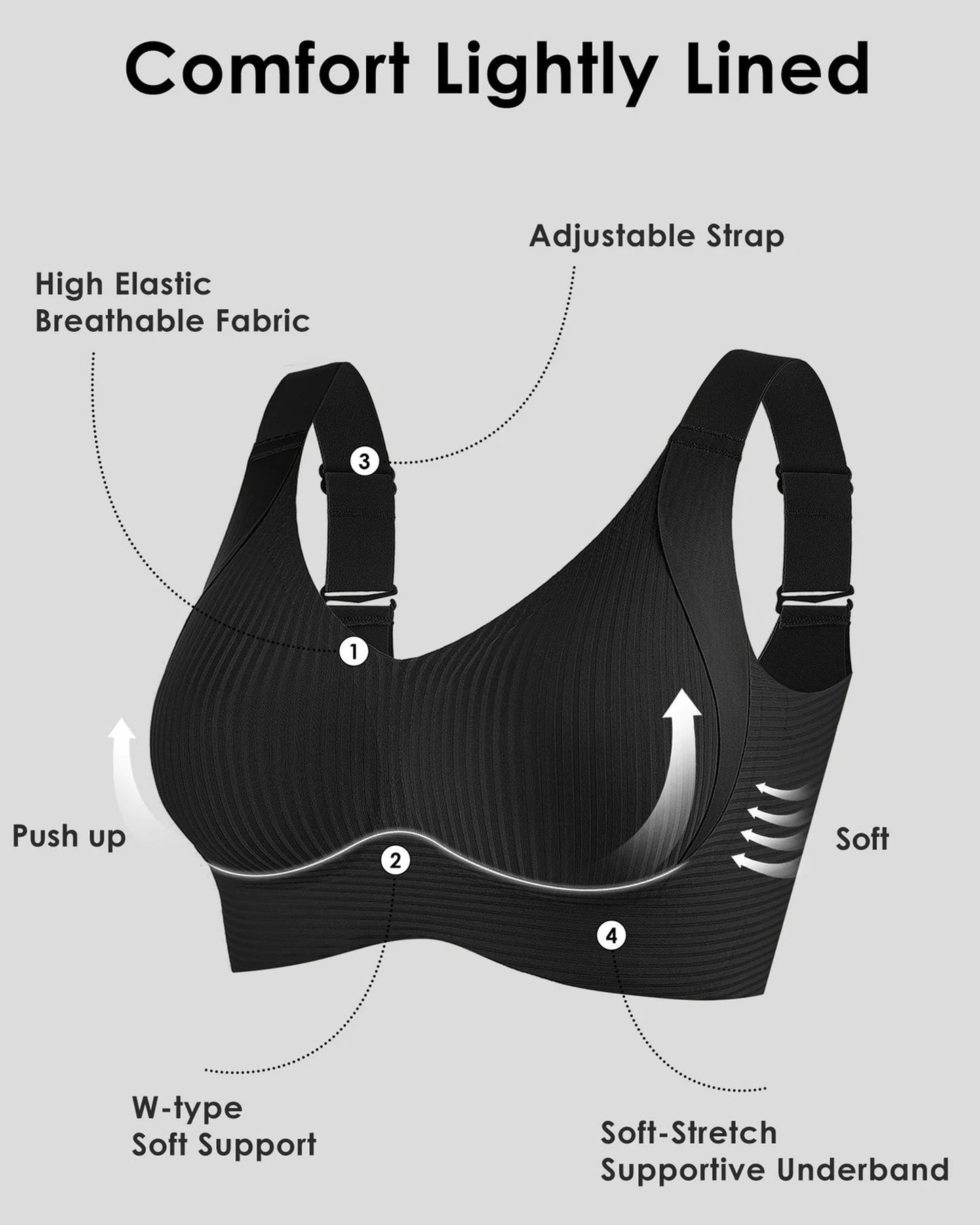🎁Women's Ribbed Push Up Adjustable Wireless Bra