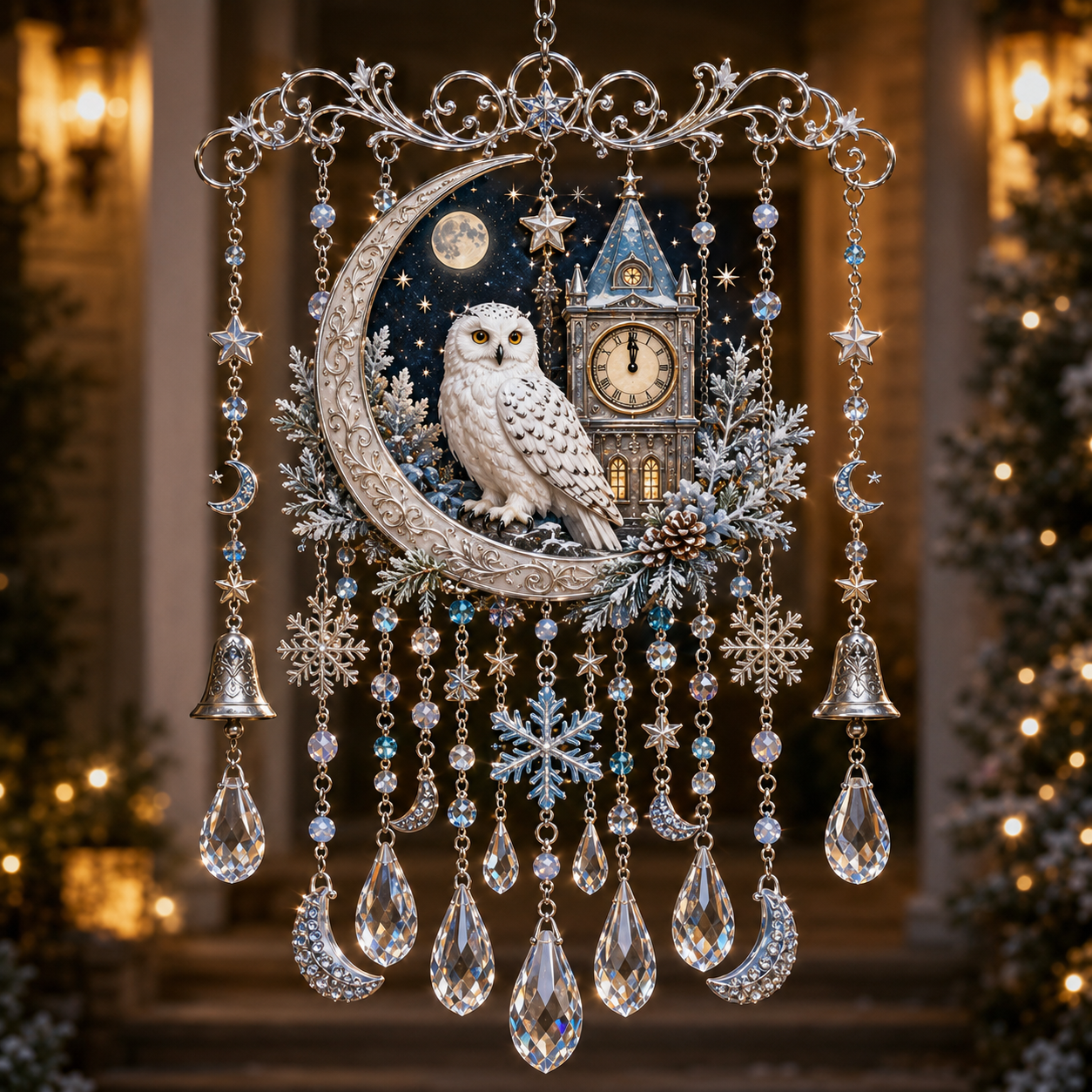 Christmas Crystal Wind Chime with Festive Charms, Gift Decor