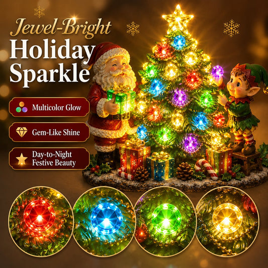 Jeweled Christmas Tree Plug-In Night Light with Santa & Elf
