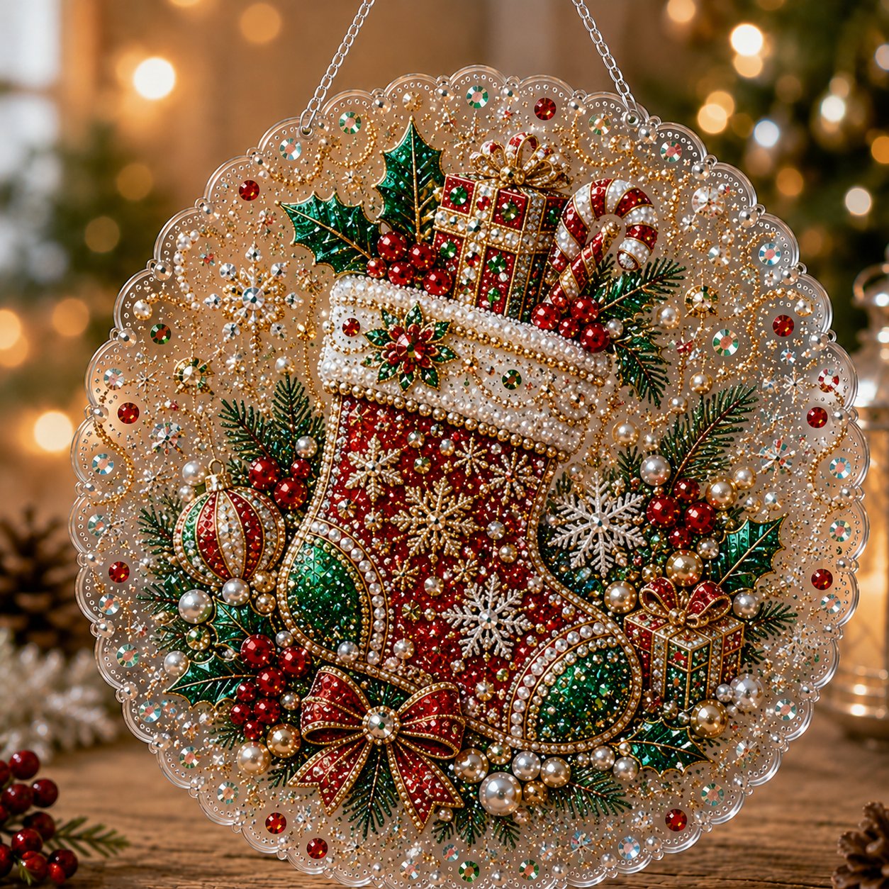 DIY Christmas Pearl Diamond Art Ornament Kit for Holiday Decor