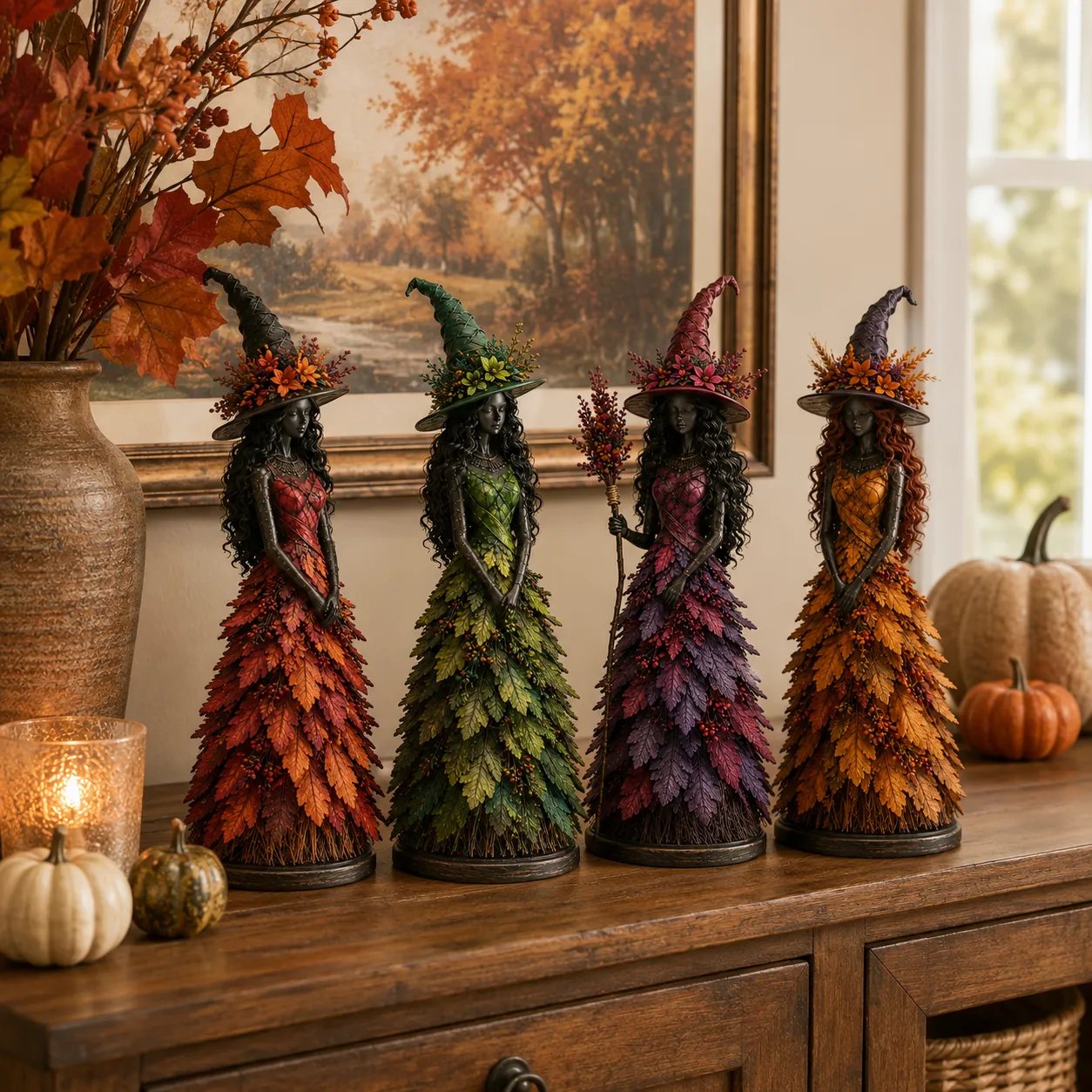 Enchanted Autumn Witch Figurine | Handmade Seasonal Fall Decor