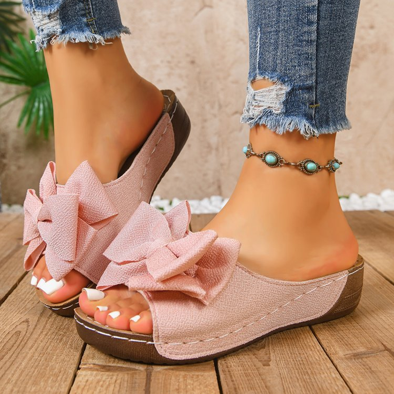Women's Bowknot Peep-Toe Wedge Sandals – Chic Design, Comfortable Wedge & Easy to Slip On 🌸
