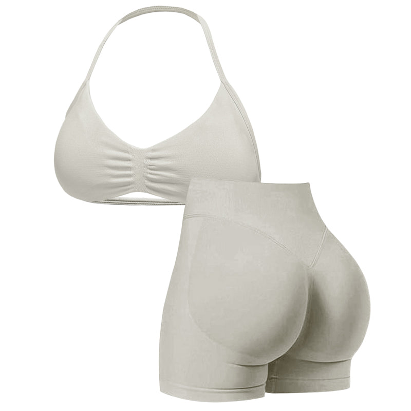 🌞Spring Awakening: 50% off!💜Women’s Seamless Yoga Set – Halter-neck Top & High-waisted Shorts, Shaping & Highly Stretchy for Fitness & Yoga