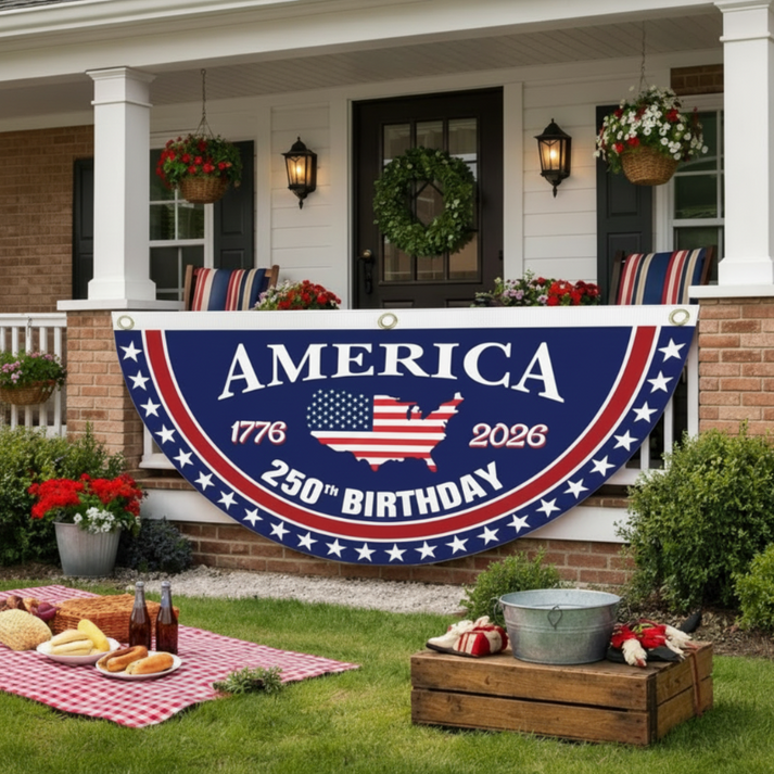 250th Anniversary USA Fan Flag Banner | Polyester Hanging Decor
