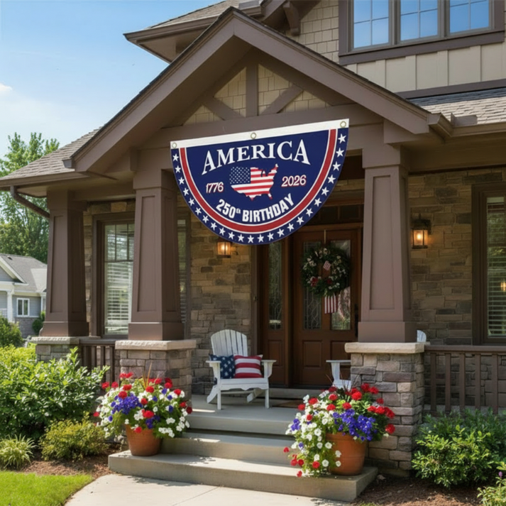 250th Anniversary USA Fan Flag Banner | Polyester Hanging Decor