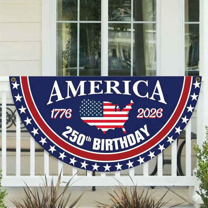 250th Anniversary USA Fan Flag Banner | Polyester Hanging Decor